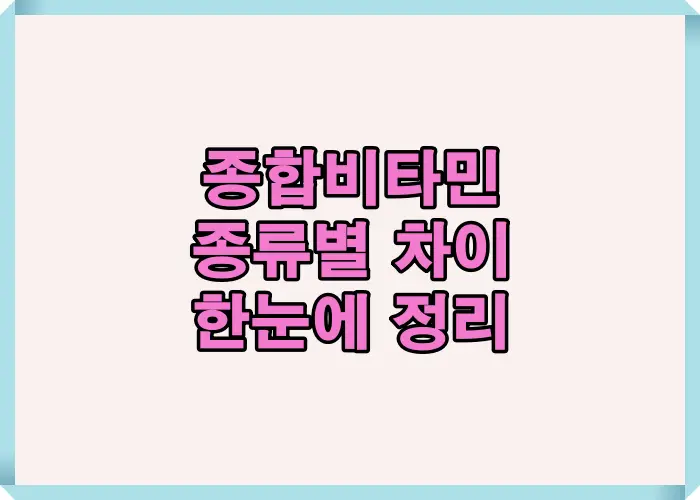 종합비타민 종류별 차이를 한눈에 정리한 이미지로, 성분 구성과 흡수율 차이를 한눈에 파악할 수 있도록 요약한 인포그래픽
