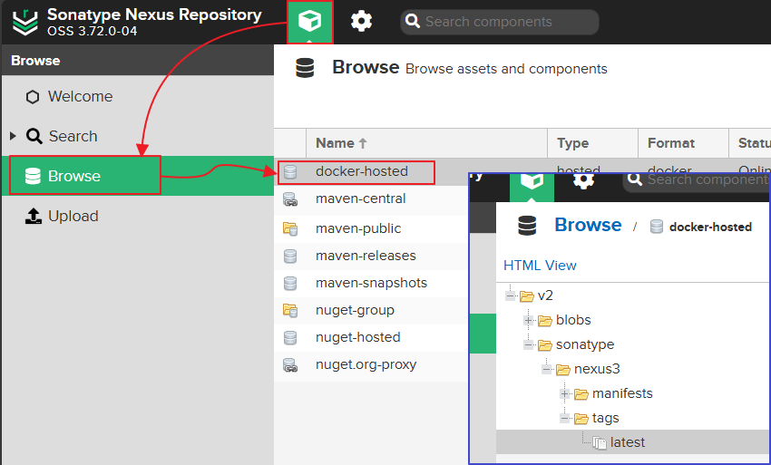 docker image upload 결과 화면