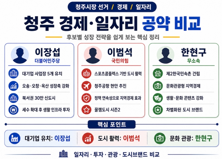 2026 청주시장 후보 공약 비교 이장섭 이범석 한현구 핵심정리