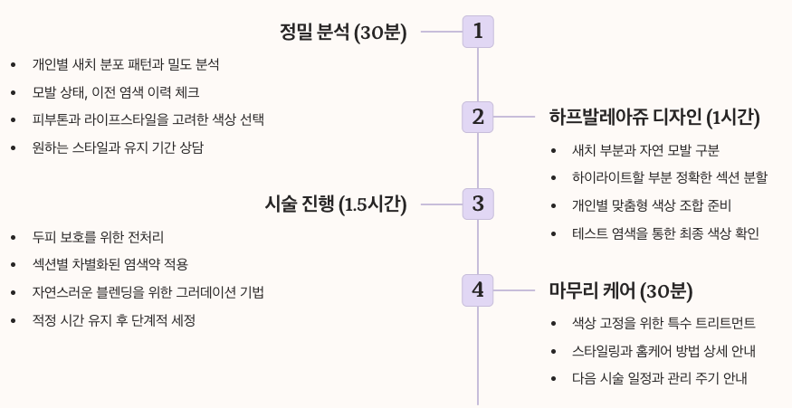 새치 염색의 달인의 하프발레아쥬 시술 과정 시간별 정리 이미지