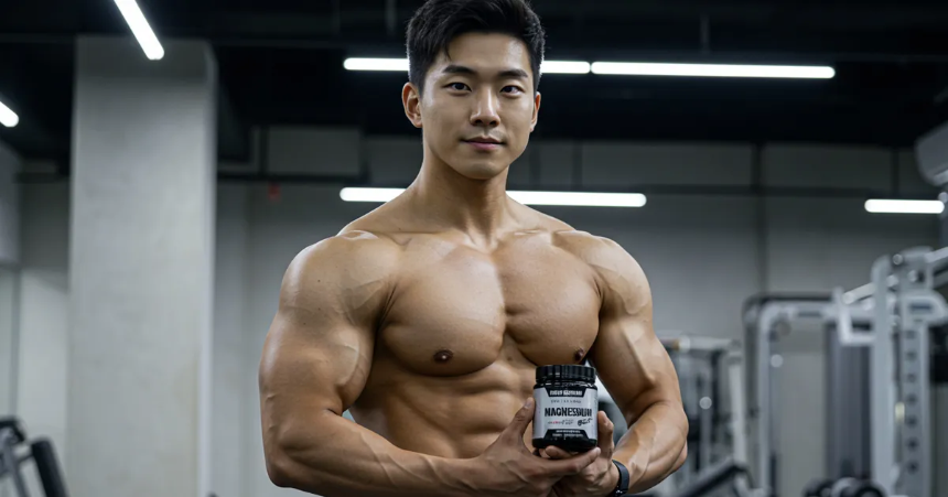 마그네슘 보충제를 들고 있는 남자 이미지