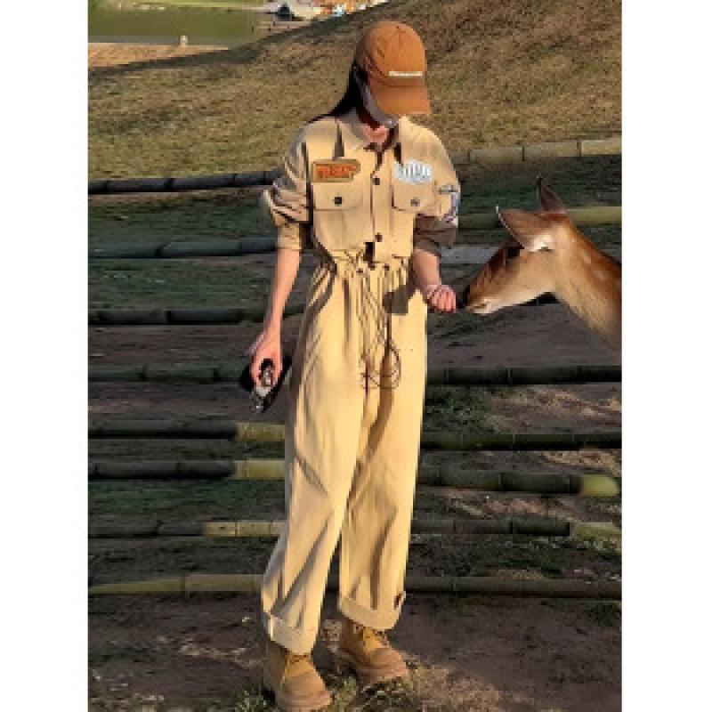 여성 허리강조 캐주얼 카키 점프슈트 점프수트