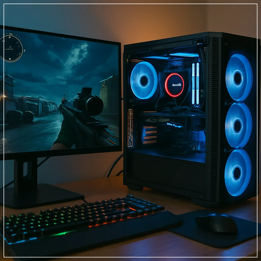고성능 게이밍 PC와 와이드 모니터 셋업