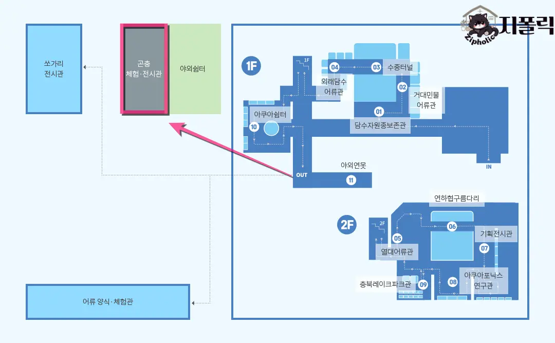 충북아쿠아리움-안내도-곤충체험전시관