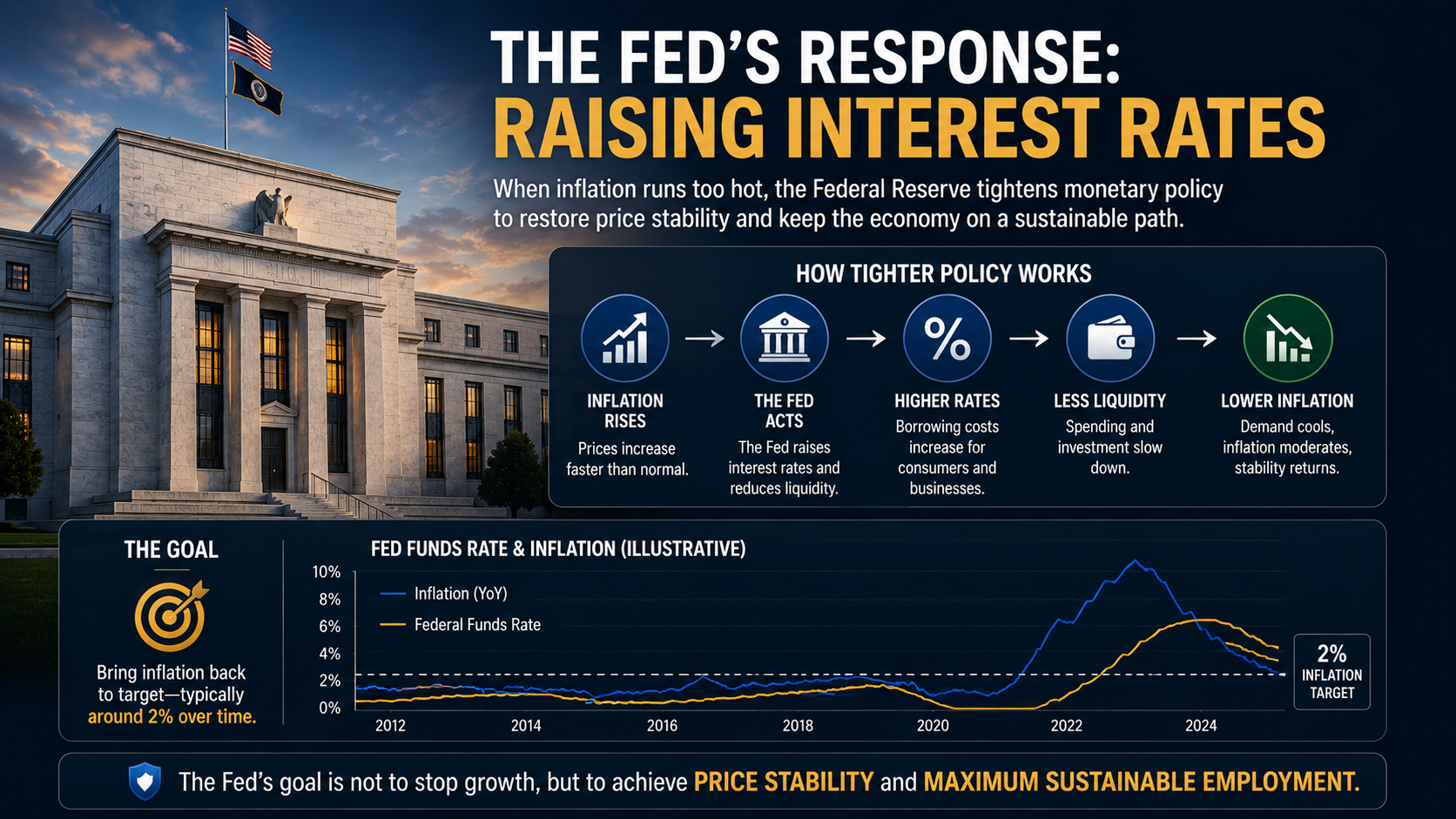 Federal Reserve monetary policy response to inflation through higher interest rates and tighter financial conditions