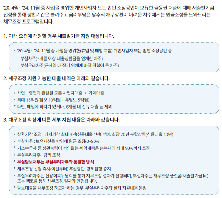 2025새출발기금, 정책자금,원금감면,분할상환,채무조정,자영업자지원,정부지원금