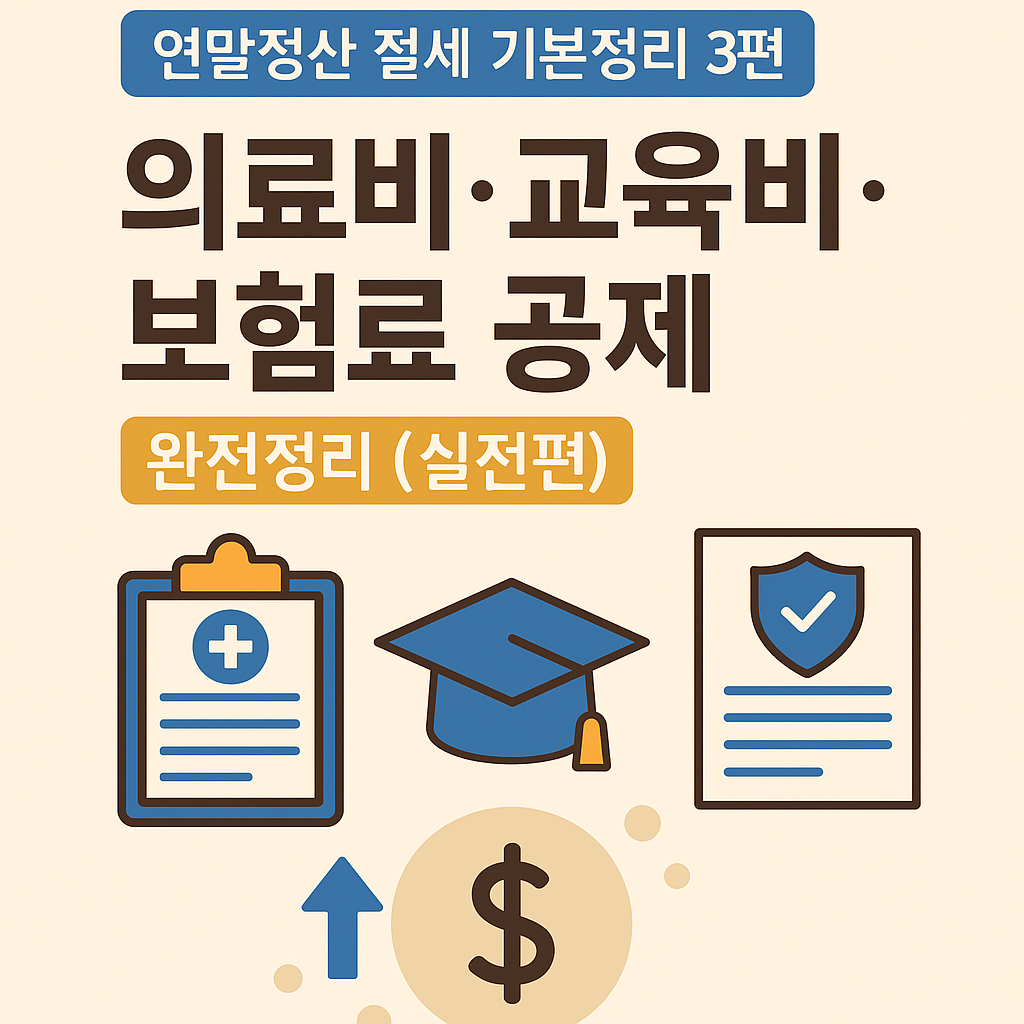 연말정산 의료비&middot;교육비&middot;보험료 세액공제를 설명하는 인포그래픽 썸네일 이미지