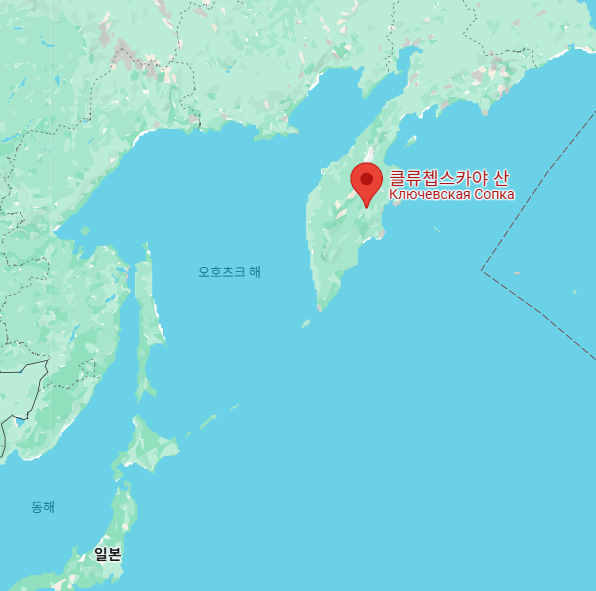 클루쳅스카야 산의 위치를 알 수 있는 지도