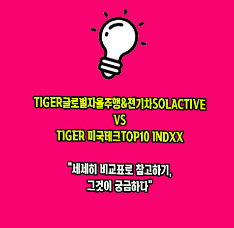 타이거 글로벌자율주행&전기차 vs 미국테크TOP10 ETF 비교표
