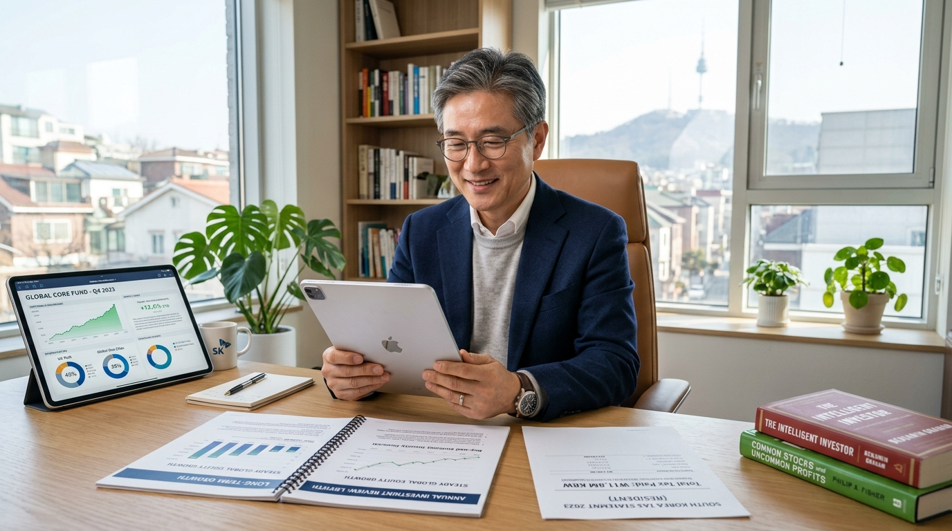 평화롭고 자신감 넘치는 50대 현명한 투자자