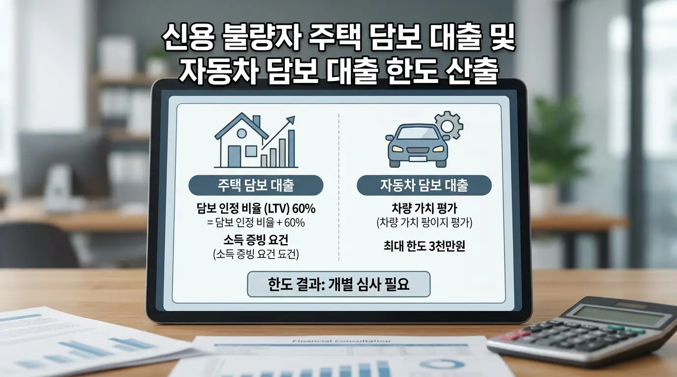 신용 불량자 주택 담보 대출 및 자동차 담보 대출 한도 산출