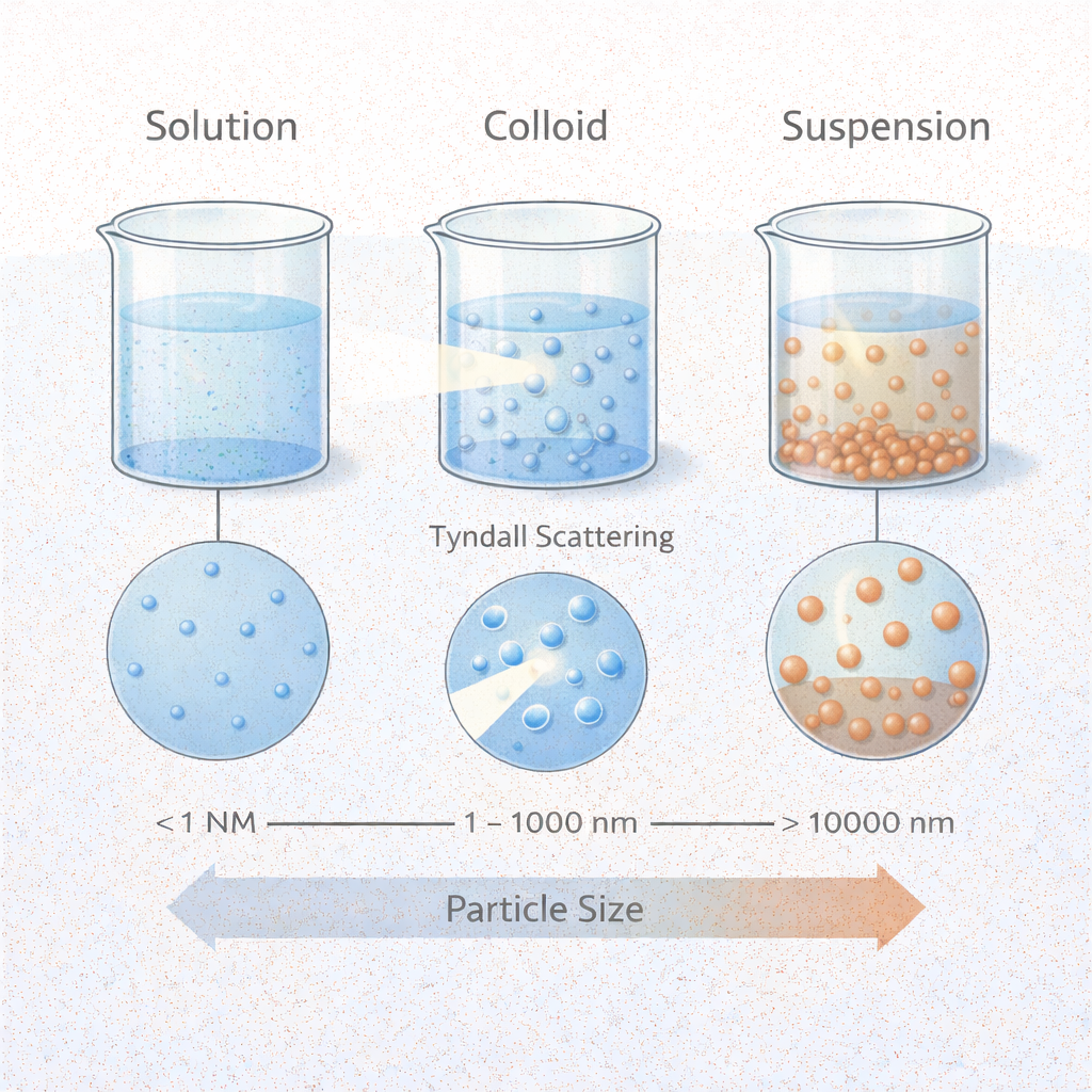 콜로이드와 현탁액의 차이와 입자 크기가 혼합물 성질에 미치는 과학적 분석
