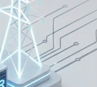 인공지능(AI) 기술의 발전과 이에 따른 전력 및 데이터 센터 인프라의 폭발적인 성장을 시각화한 입체 그래픽 이미지입니다.