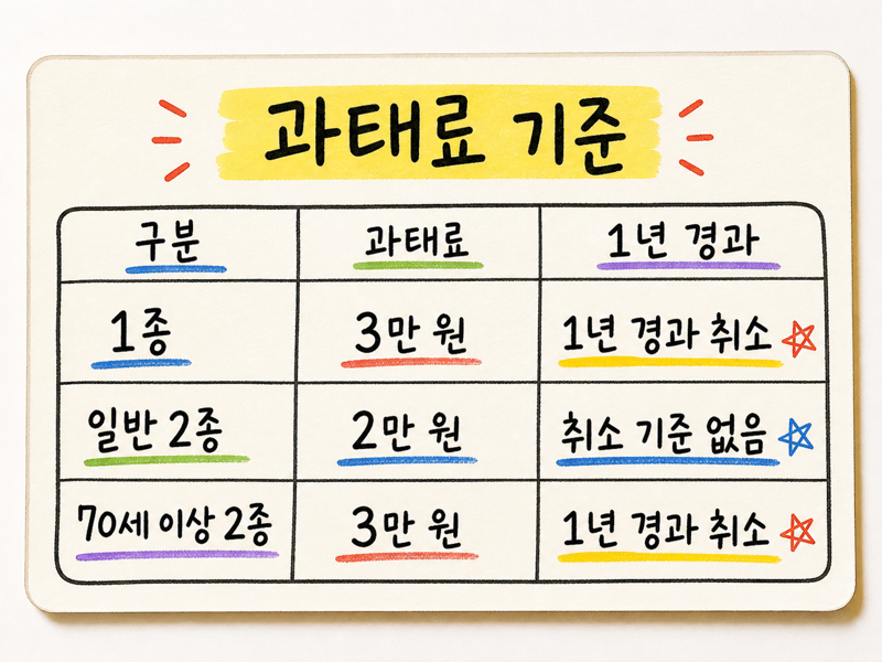 운전면허 적성검사 기간 경과 과태료 1종 3만원 일반 2종 2만원 70세 이상 2종 3만원 카드