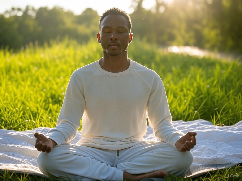 자연에서 명상하는 사람