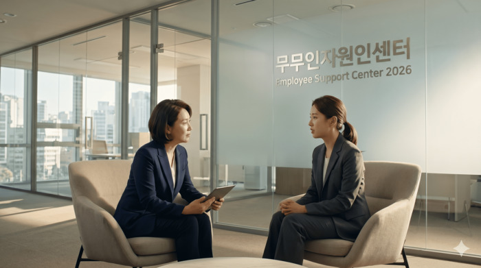 사내 고충 처리 절차에 대해 전문가와 상담 중인 워킹맘