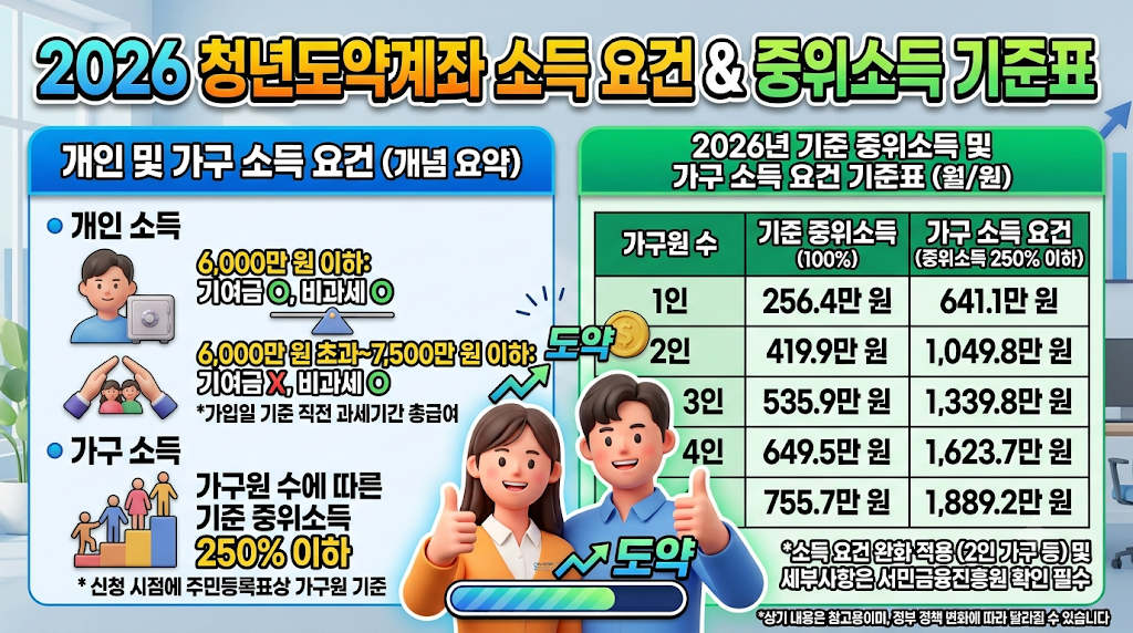 2026년 청년도약계좌 소득요건 및 중위소득 기준표