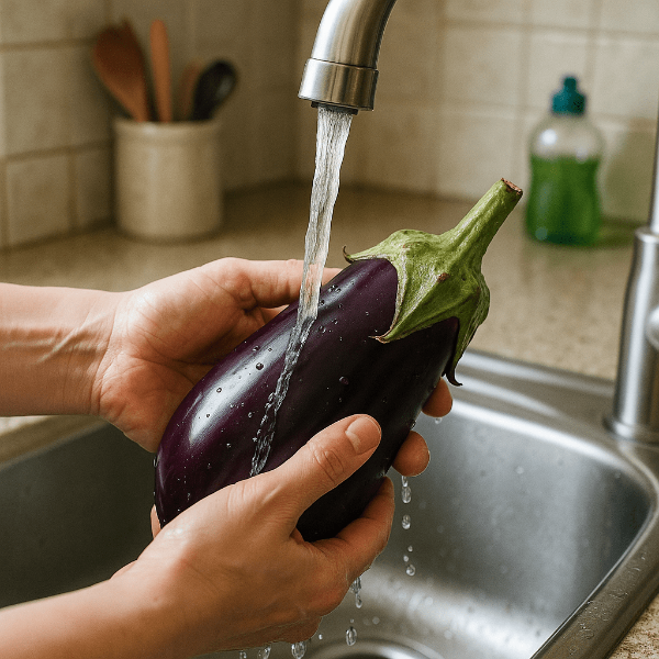 물로 세척하는 가지 이미지