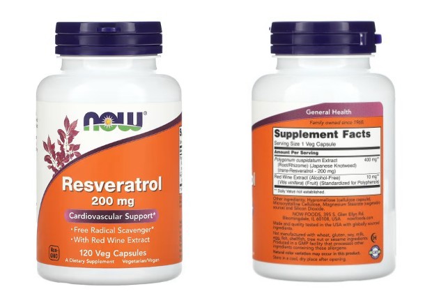 NOW Foods, 천연 레스베라트롤, 200mg, 베지 캡슐 120정