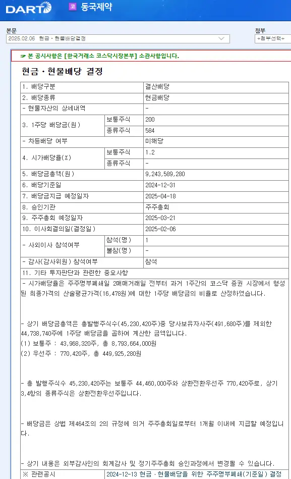 동국제약(086450) 2025년 배당