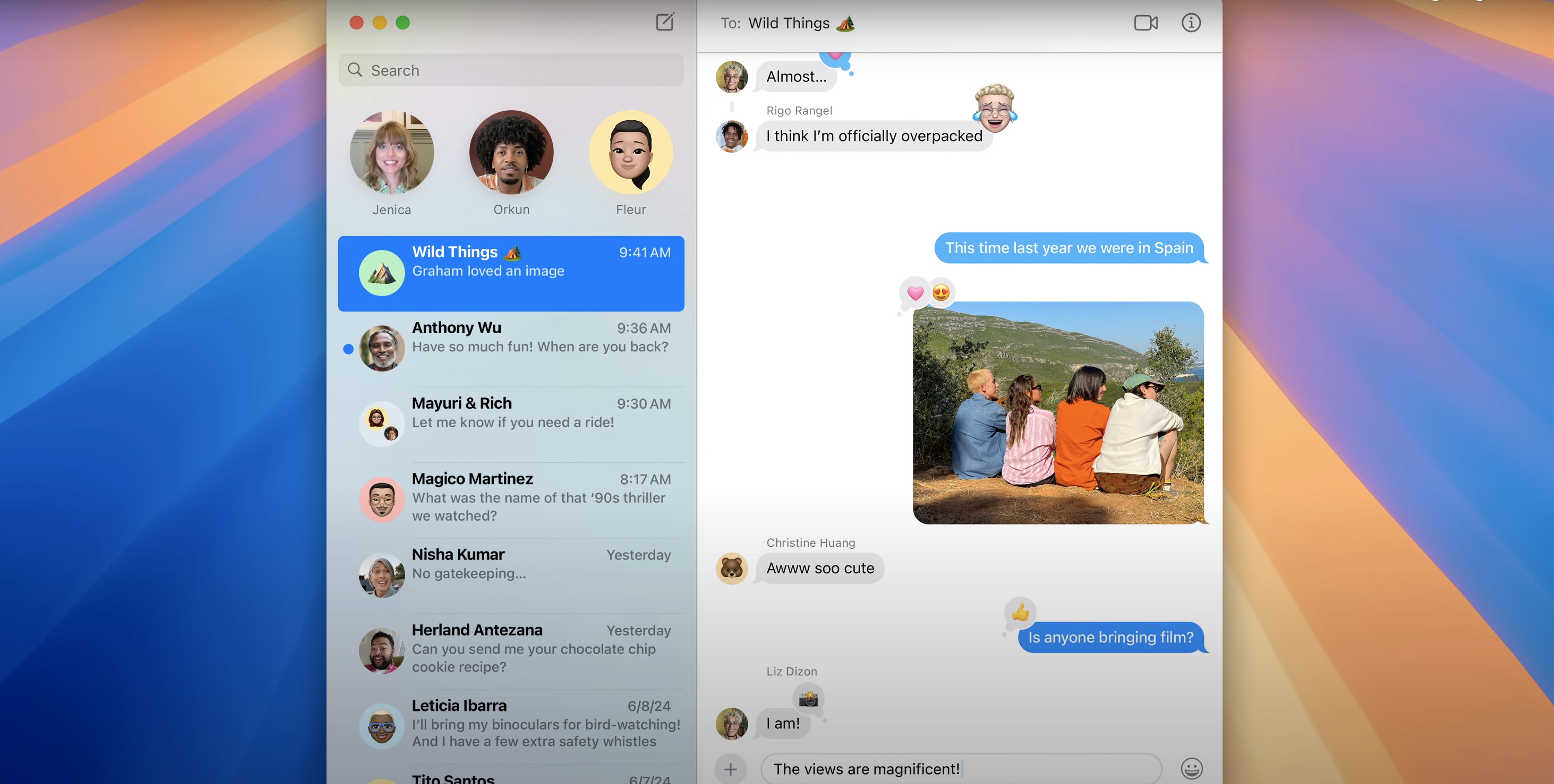 MacOS Sequoia 다양한 메세지 형식 및 탭 백