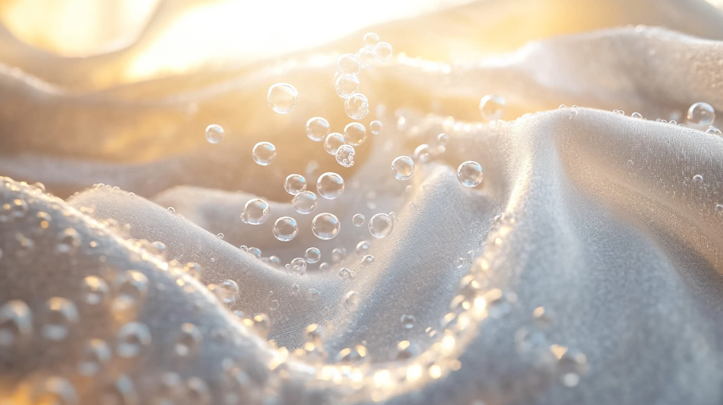 삼성 AI 버블 기술이 작동 중인 모습을 담은 클로즈업 사진, 버블이 옷감의 깊숙이 스며들어 세탁 효과를 극대화하는 장면.
