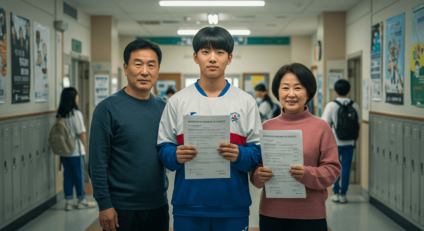청소년과 부모가 신청 서류를 함께 준비하는 장면 1