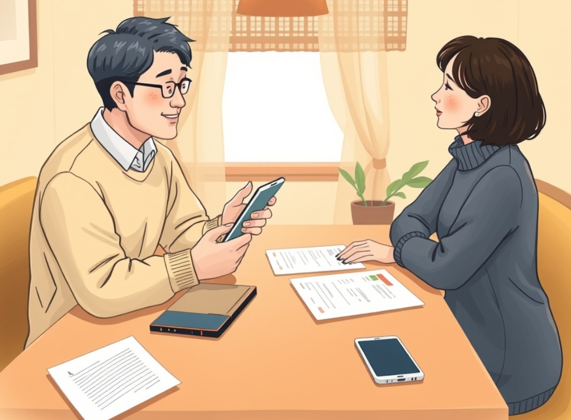 주택연금 가입하기 위해 상담 받고 있는 사람