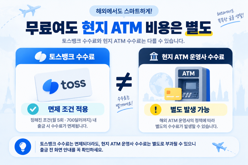 토스 해외 ATM 수수료 면제와 현지 ATM 운영사 별도 수수료 차이