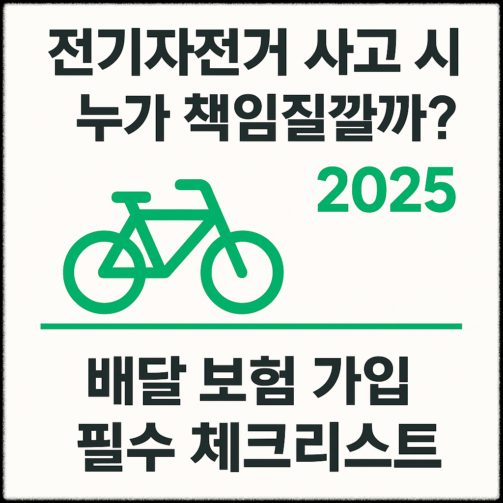 2025년 전기자전거 배달 사고 시 보험 책임 구조와 필수 가입 체크리스트를 설명하는 블로그용 썸네일 이미지