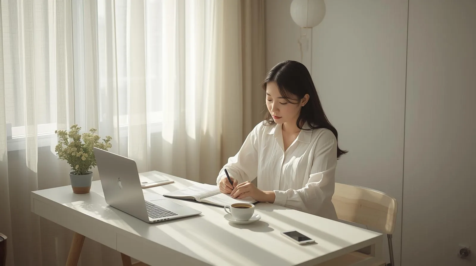 1인 가구 일상 루틴을 다이어리에 정리하며 하루를 계획하는 모습