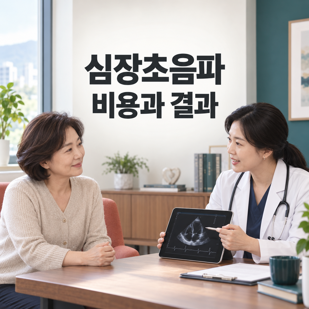 심장초음파 비용과 검사 결과를 의료진과 상담하는 모습