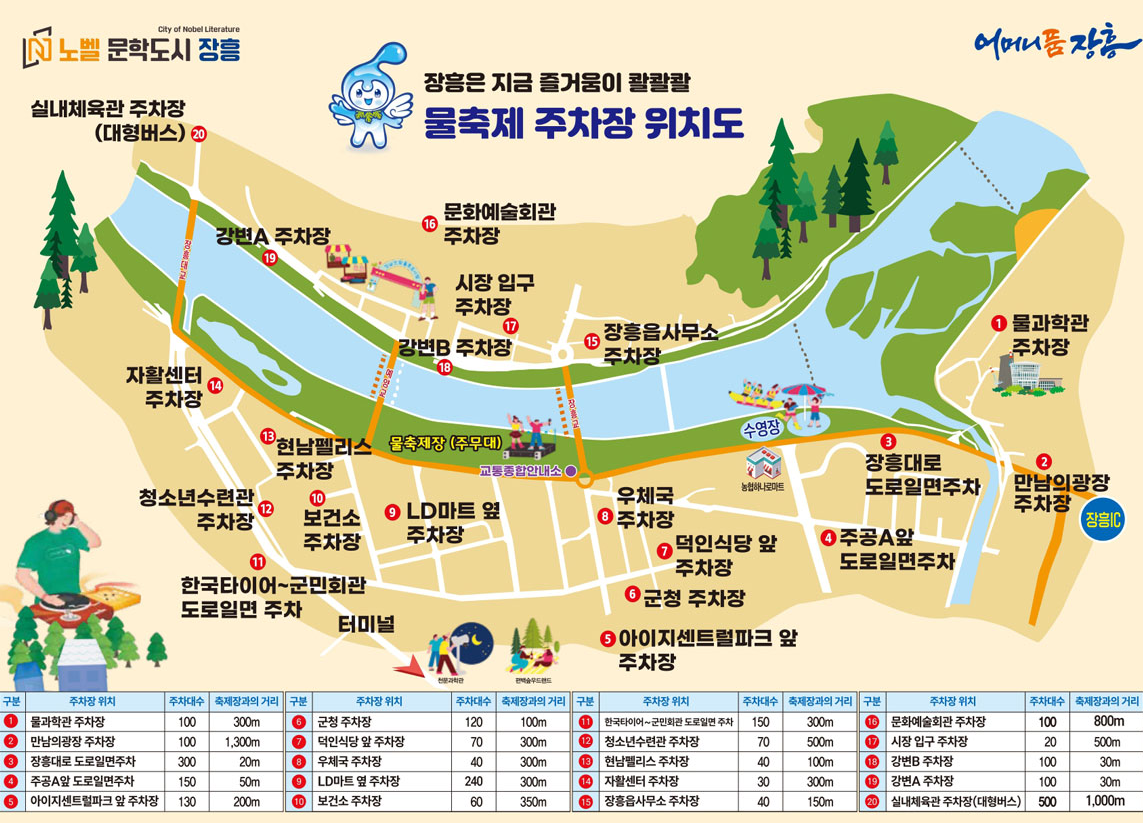 장흥물축제 주차장 위치도