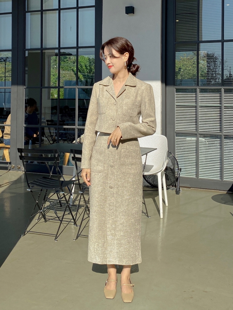 고급 하객 트위드 투피스 롱 스커트 자켓 치마 세트 셋업