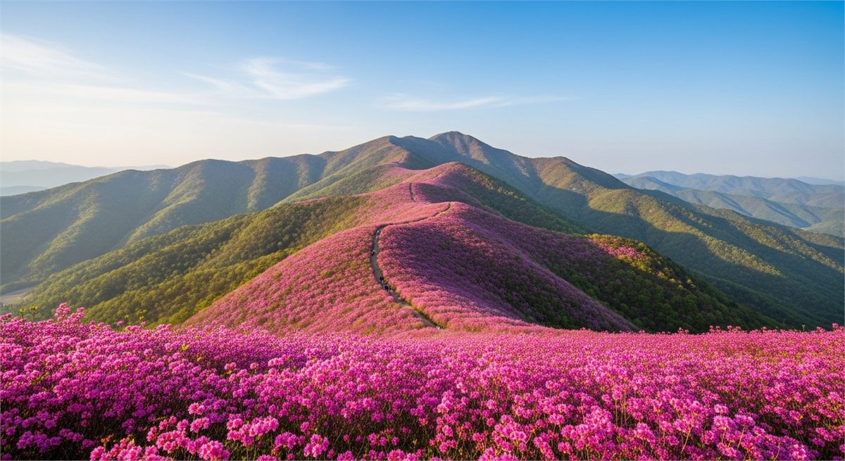 황매산 철쭉평원이 넓게 펼쳐진 봄 풍경