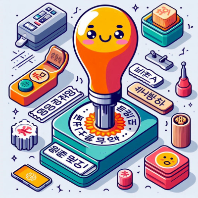 전구 모양의 귀여운 도장과 다양한 도장 용품들