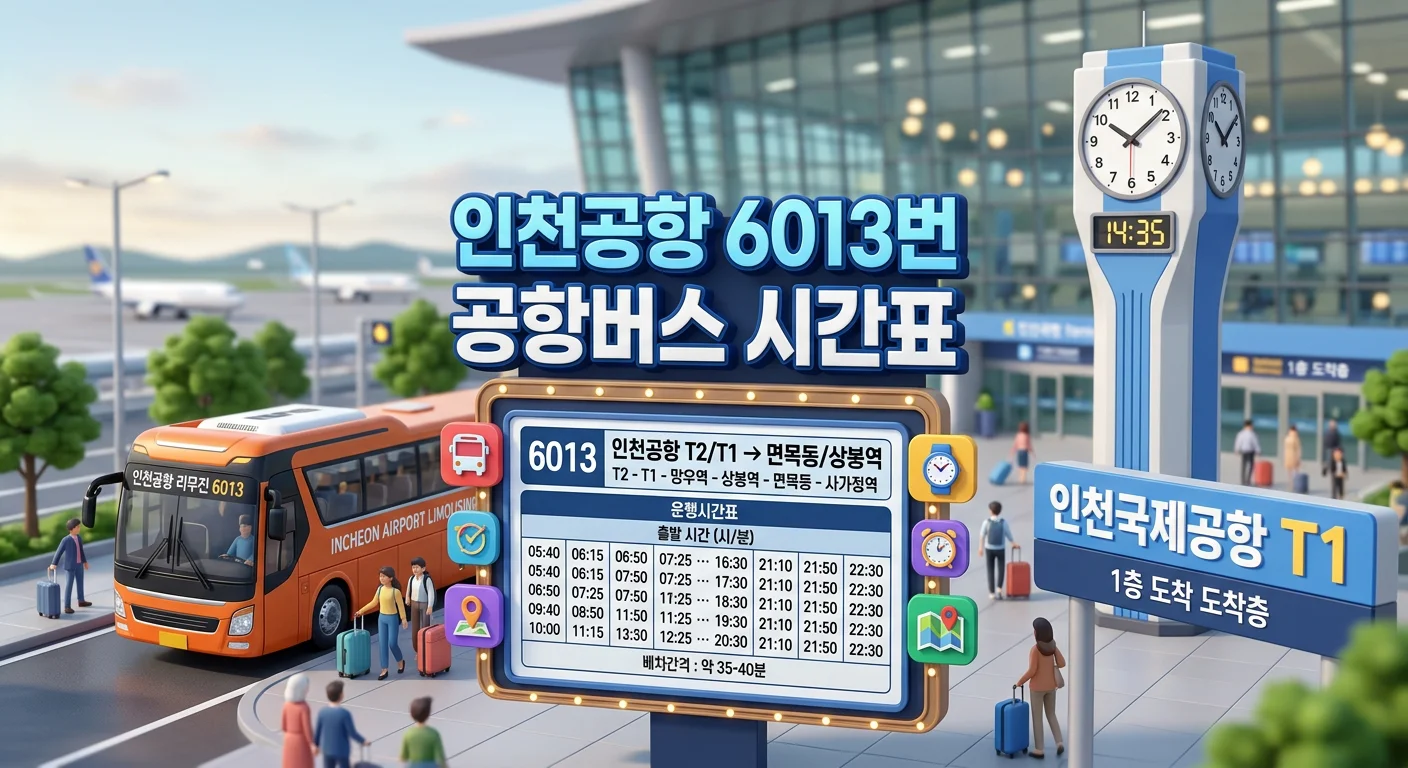 인천공항 6013번 공항버스 시간표와 요금 (성수·중랑·면목 방면)
