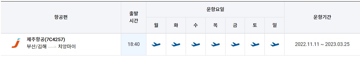 부산 김해공항-태국 방콕 수완나품 공항 치앙마이 공항 운항 항공편 시간 항공권 예약5