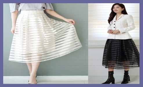스트라이프 플레어 스커트 코디방법