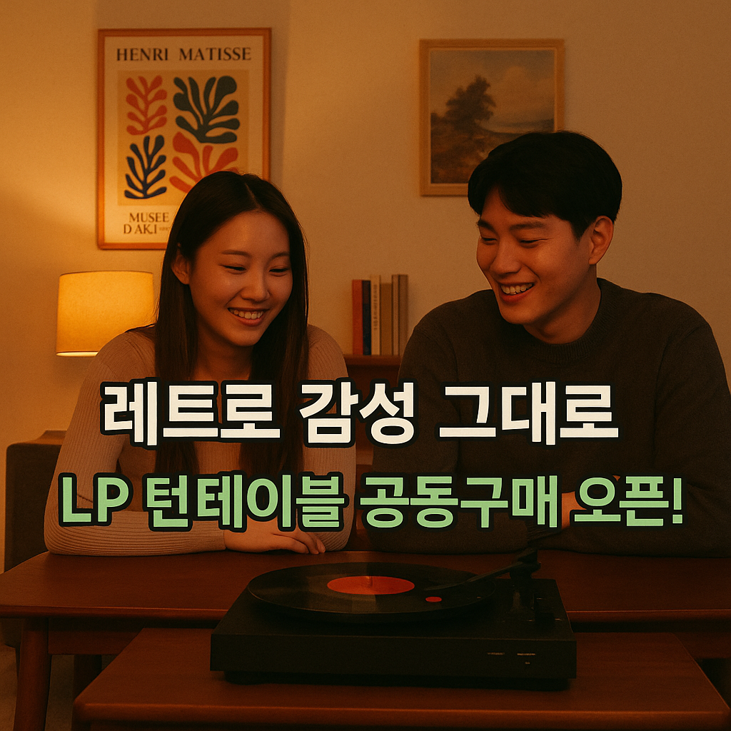 LP 턴테이블로 음악을 감상하는 한국인 커플