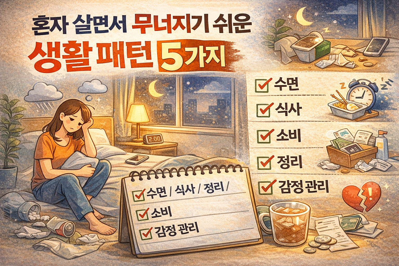 혼자 살면서 무너지기 쉬운 생활 패턴 5가지
