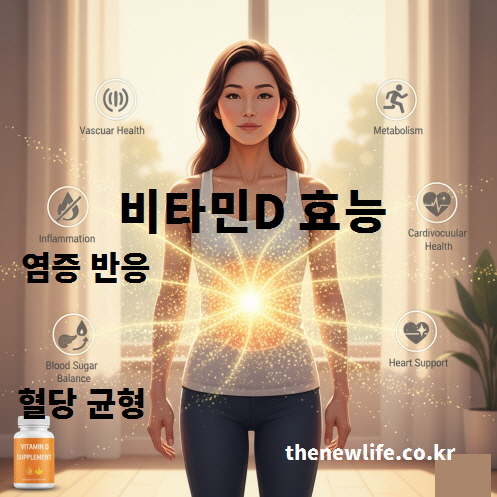 비타민D 효능 – 염증 반응을 조절하고 혈당 균형 및 심혈관 건강을 강화하는 여성 일러스트