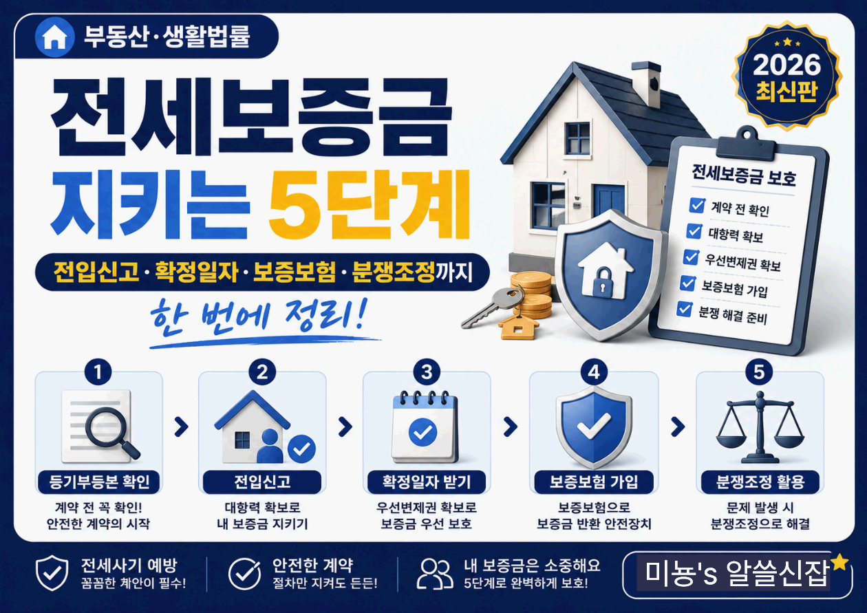 전세보증금 지키는 5단계 - 전입신고·확정일자·보증보험·분쟁조정까지 한 번에 정리