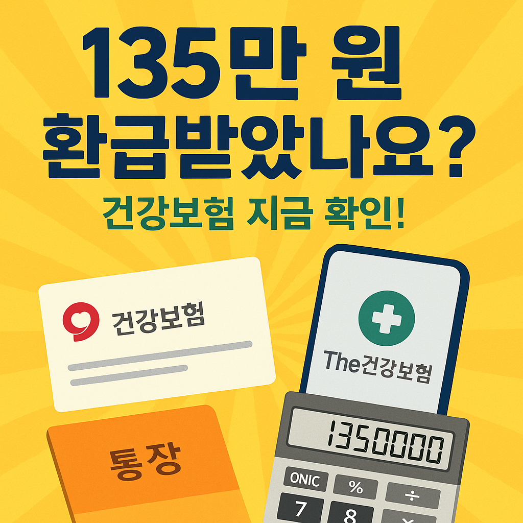 건강보험 환급금 조회 안내와 135만원 문구가 있는 정보 카드