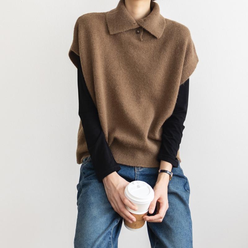 목폴라조끼 터틀넥 카라 폴라 레이어드 니트 조끼
