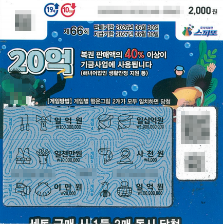 스피또2000 66회 1등 담첨복권
