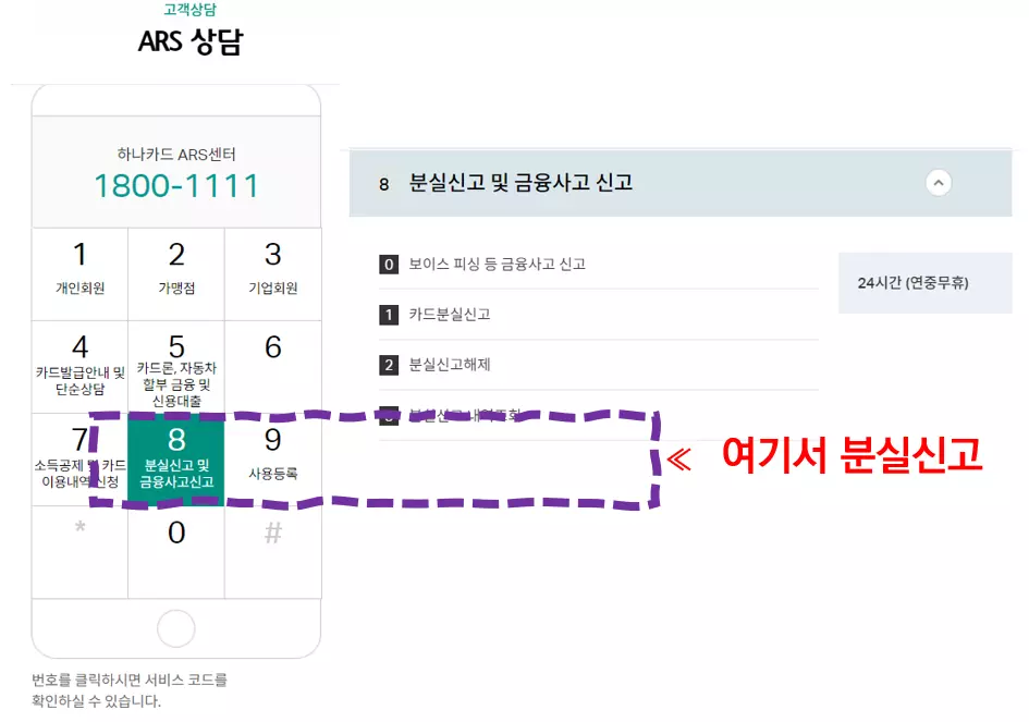 하나카드 고객센터 핵심정보_분실신고