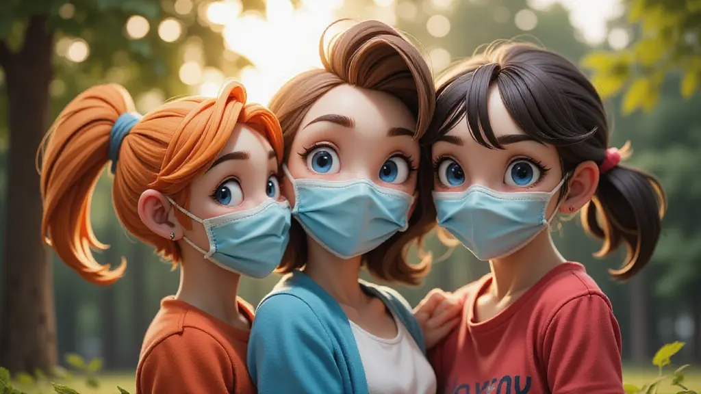 마스크쓰고있는 가족