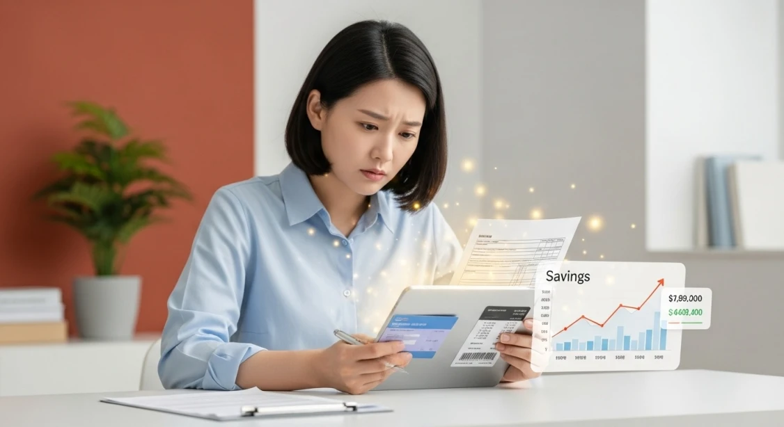 태블릿으로 세금 서류와 카드 내역을 꼼꼼히 확인하며 2026년 연말정산을 준비하는 사람의 모습