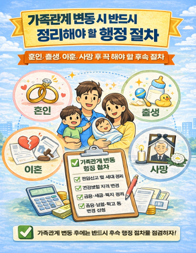 가족관계 변동 시 반드시 정리해야 할 행정 절차(혼인&middot;출생&middot;이혼&middot;사망 이후)